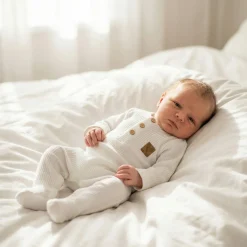 Pajacyk z guzikami + czapka wiązana komplet 2 cz 50-68 biały