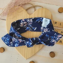 Piękna opaska pin-up dla niemowląt 0-12 miesięcy granatowa w kwiaty