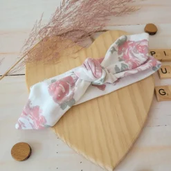 Piękna opaska pin-up dla niemowląt 0-12 miesięcy ecru kwiaty