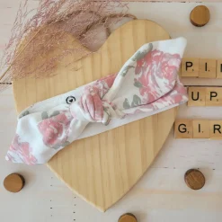 Piękna opaska pin-up dla niemowląt 0-12 miesięcy ecru kwiaty