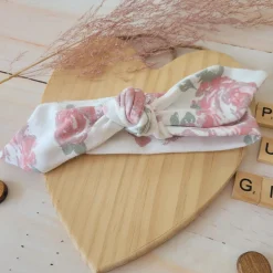 Piękna opaska pin-up dla niemowląt 0-12 miesięcy ecru kwiaty