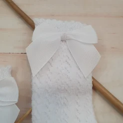 Podkolanówki, skarpetki białe ażurkowe z kokardką