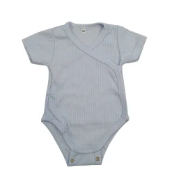 Prążkowane body kopertowe z regulacją, krótki rękaw 50-62 baby blue