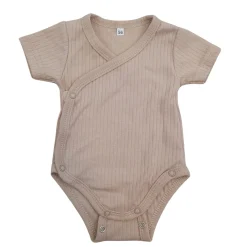 Prążkowane body kopertowe z regulacją, krótki rękaw 50-62 beige
