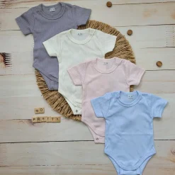 Prążkowane body rosnące wraz z dzieckiem 56-86 baby blue krótki rękaw