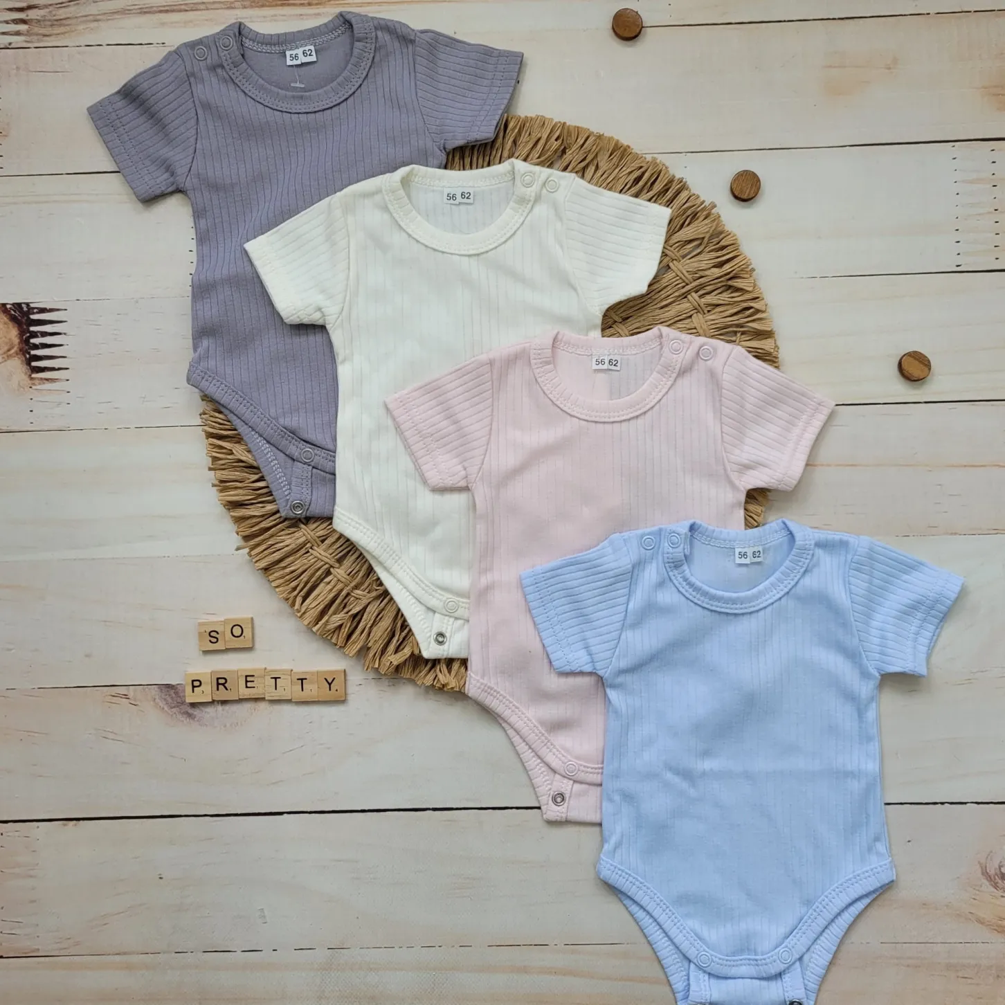 Prążkowane body rosnące wraz z dzieckiem 56-86 baby blue krótki rękaw
