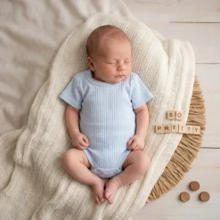 Prążkowane body rosnące wraz z dzieckiem 56-86 baby blue krótki rękaw