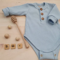 Prążkowane body rosnące wraz z dzieckiem, długi rękaw 56-86 błękitne
