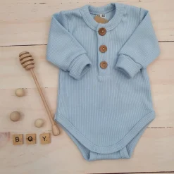 Prążkowane body rosnące wraz z dzieckiem, długi rękaw 56-86 błękitne
