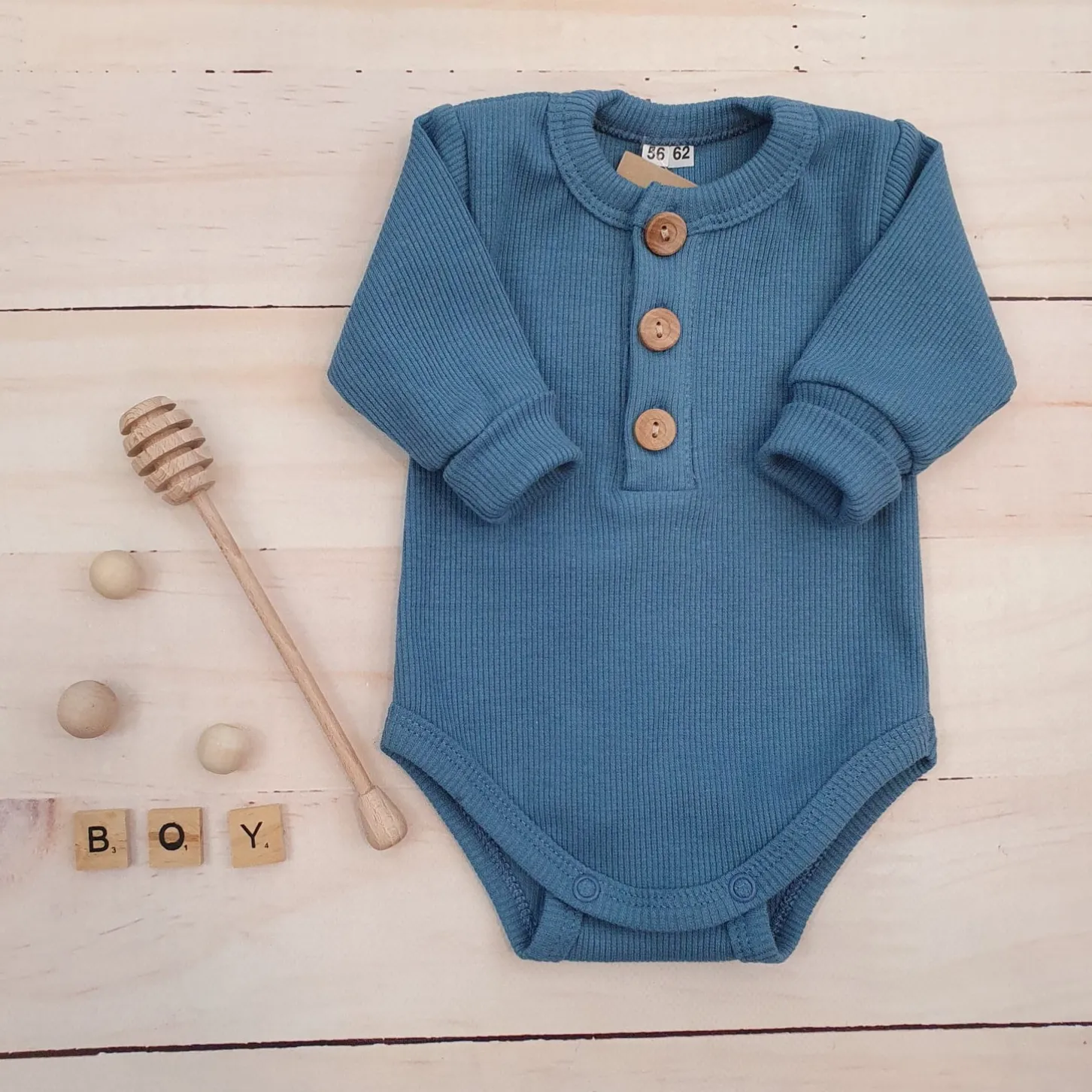 Prążkowane body rosnące wraz z dzieckiem, długi rękaw 56-86 steel blue