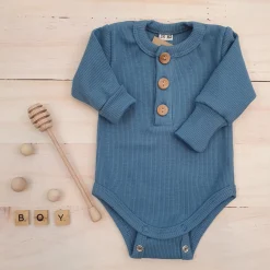 Prążkowane body rosnące wraz z dzieckiem, długi rękaw 56-86 steel blue