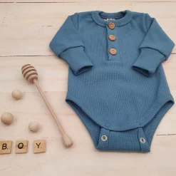 Prążkowane body rosnące wraz z dzieckiem, długi rękaw 56-86 steel blue