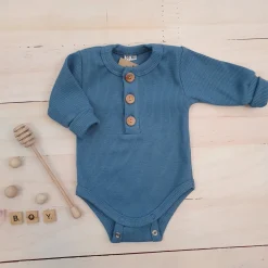 Prążkowane body rosnące wraz z dzieckiem, długi rękaw 56-86 steel blue