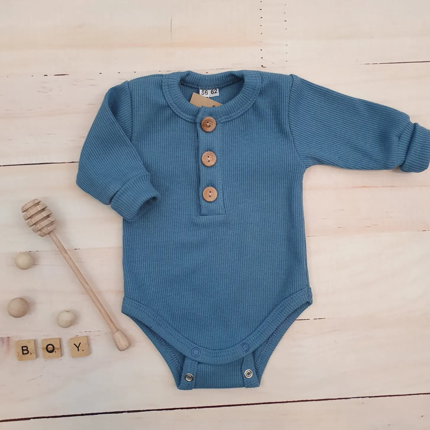 Prążkowane body rosnące wraz z dzieckiem, długi rękaw 56-86 steel blue