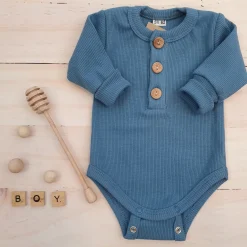 Prążkowane body rosnące wraz z dzieckiem, długi rękaw 56-86 steel blue