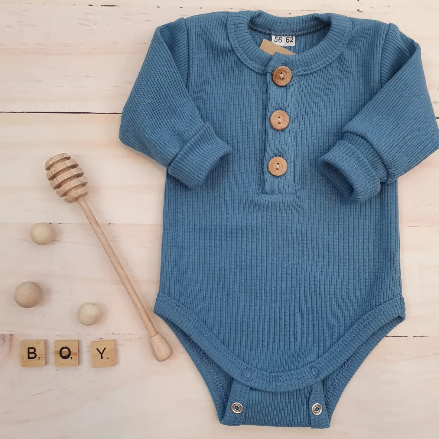 Prążkowane body rosnące wraz z dzieckiem, długi rękaw 56-86 steel blue