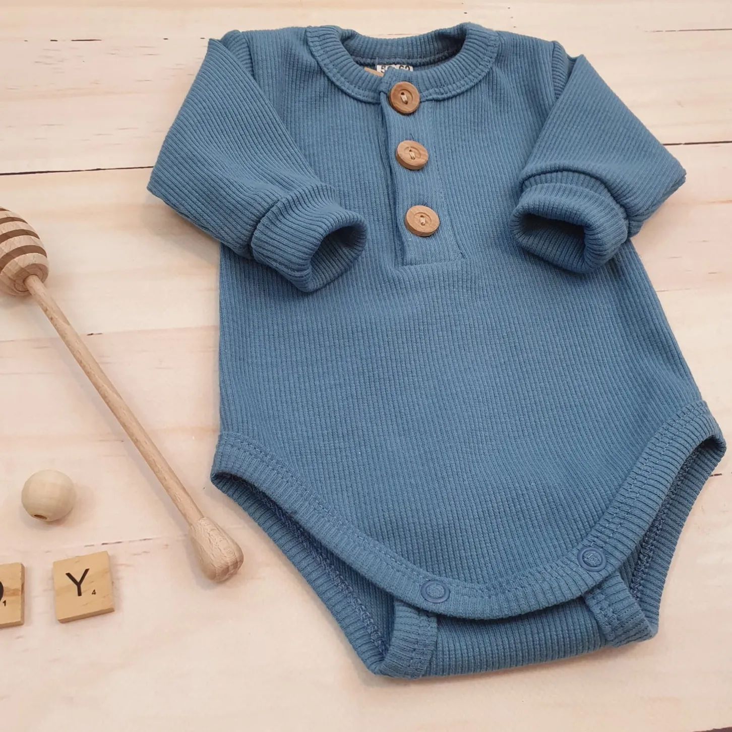Prążkowane body rosnące wraz z dzieckiem, długi rękaw 56-86 steel blue