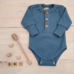 Prążkowane body rosnące wraz z dzieckiem, długi rękaw 56-86 steel blue