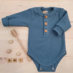 Prążkowane body rosnące wraz z dzieckiem, długi rękaw 56-86 steel blue