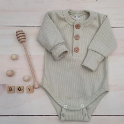 Prążkowane body rosnące wraz z dzieckiem, długi rękaw 56-86 oliwkowe