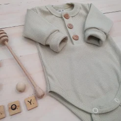 Prążkowane body rosnące wraz z dzieckiem, długi rękaw 56-86 oliwkowe