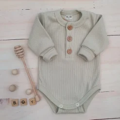 Prążkowane body rosnące wraz z dzieckiem, długi rękaw 56-86 oliwkowe