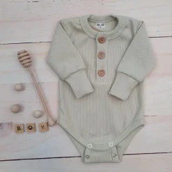 Prążkowane body rosnące wraz z dzieckiem, długi rękaw 56-86 oliwkowe