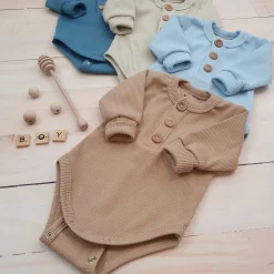 Prążkowane body rosnące wraz z dzieckiem, długi rękaw 56-86 beż caffe mokka