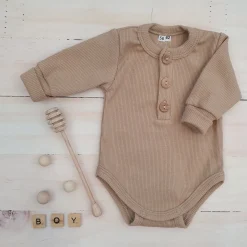 Prążkowane body rosnące wraz z dzieckiem, długi rękaw 56-86 beż caffe mokka