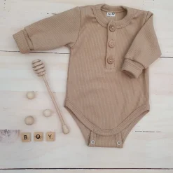 Prążkowane body rosnące wraz z dzieckiem, długi rękaw 56-86 beż caffe mokka