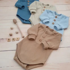 Prążkowane body rosnące wraz z dzieckiem, długi rękaw 56-86 beż caffe mokka