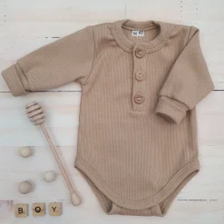 Prążkowane body rosnące wraz z dzieckiem, długi rękaw 56-86 beż caffe mokka