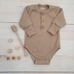 Prążkowane body rosnące wraz z dzieckiem, długi rękaw 56-86 beż caffe mokka