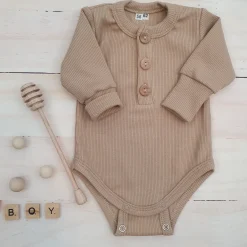 Prążkowane body rosnące wraz z dzieckiem, długi rękaw 56-86 beż caffe mokka