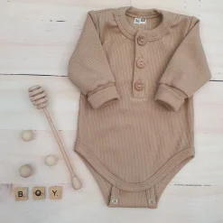 Prążkowane body rosnące wraz z dzieckiem, długi rękaw 56-86 beż caffe mokka