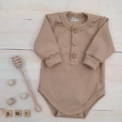 Prążkowane body rosnące wraz z dzieckiem, długi rękaw 56-86 beż caffe mokka
