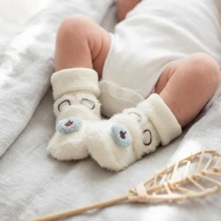 Skarpetki bezuciskowe zimowe miś 0-18m ecru