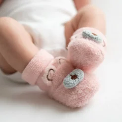Skarpetki bezuciskowe zimowe miś 0-18m różowe