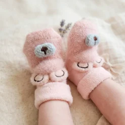 Skarpetki bezuciskowe zimowe miś 0-18m różowe