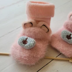 Skarpetki bezuciskowe zimowe miś 0-18m różowe
