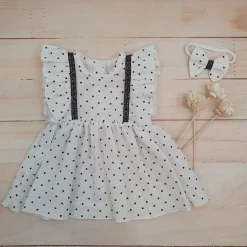Sukienka + opaska muślinowa krótki rękaw w kropki 56-86 white