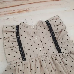 Sukienka + opaska muślinowa krótki rękaw w kropki 56-86 cloud beige