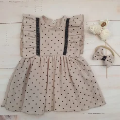 Sukienka + opaska muślinowa krótki rękaw w kropki 56-86 cloud beige