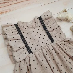 Sukienka + opaska muślinowa krótki rękaw w kropki 56-86 cloud beige