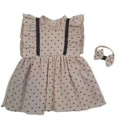 Sukienka + opaska muślinowa krótki rękaw w kropki 56-86 cloud beige