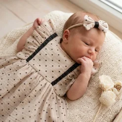 Sukienka + opaska muślinowa krótki rękaw w kropki 56-86 cloud beige