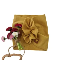 Szeroka opaska turban rozmiar 0-6miesięcy 6-12miesięcy 1-3lat musztardowa