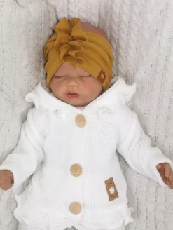 Szeroka opaska turban rozmiar 0-6miesięcy 6-12miesięcy 1-3lat musztardowa
