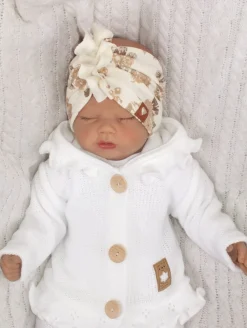 Szeroka opaska turban rozmiar 0-6miesięcy 6-12miesięcy 1-3lat beż kwiaty