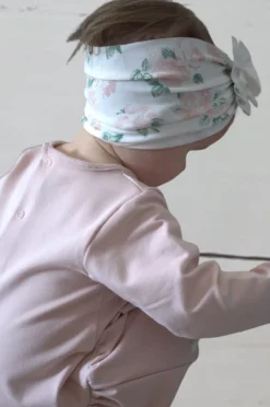 Szeroka opaska turban rozmiar 0-6miesięcy 6-12miesięcy 1-3lat kwiaty rozowe